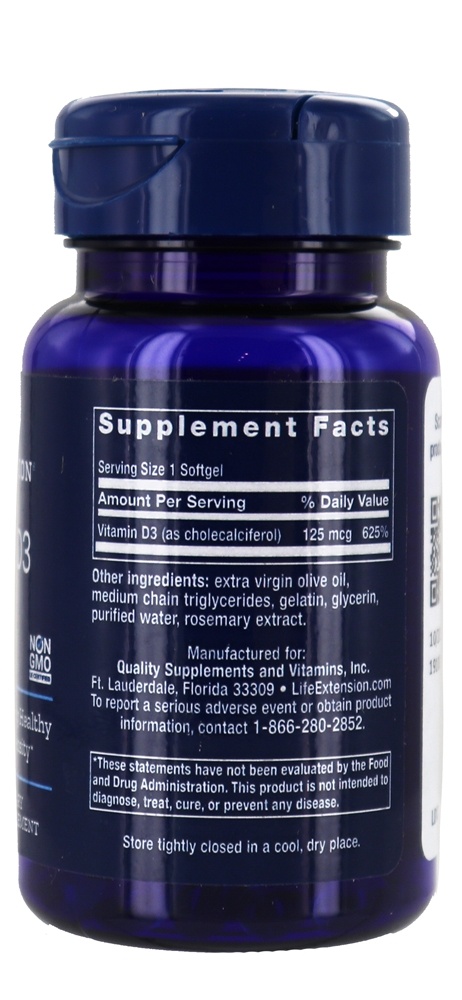 Vitamina D3 5000 UI - 60 Softgels Life Extension - Imagem 2