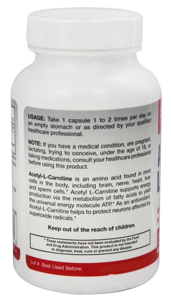 Acetil L-Carnitina 500 mg. - Cápsulas 120 Jarrow Formulas - Imagem 3