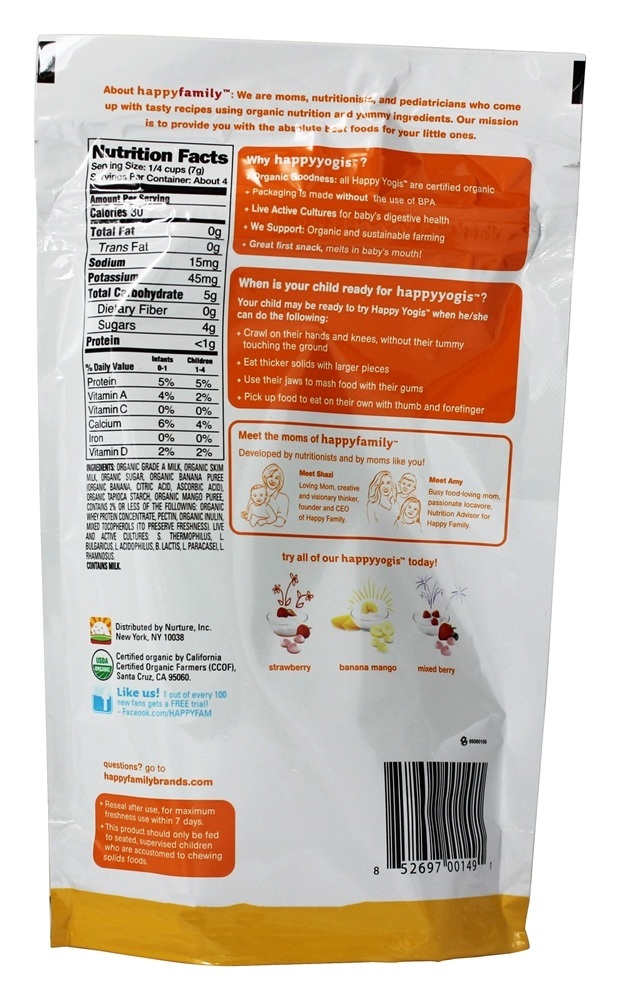 Feliz Iogues Orgânico Superfood Iogurte e Fruto Lanches Banana Manga - 1 oz. Happy Family - Imagem 2