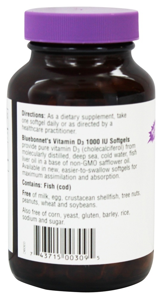 Vitamina D3 1000 UI - 250 Softgels Bluebonnet Nutrition - Imagem 2