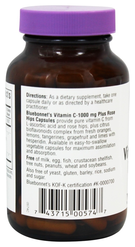 Vitamina C-1000 mg Mais Rose Hips - Cápsulas vegetarianas 90 Bluebonnet Nutrition - Imagem 3