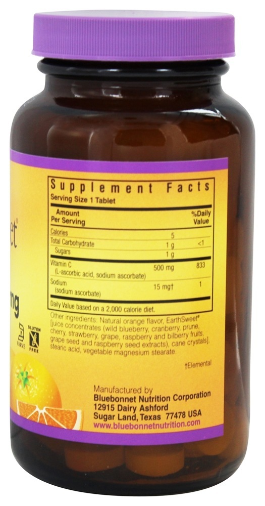 Terra Doce Mastigável Vitamina C Natural Laranja Sabor 500 mg. - 90 comprimidos mastigáveis Bluebonnet Nutrition - Imagem 2
