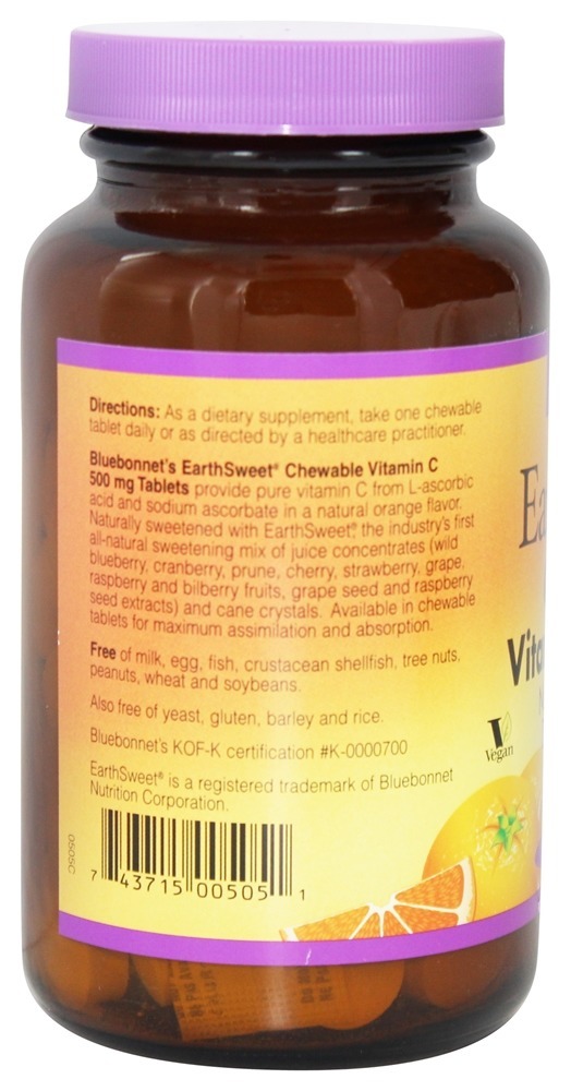 Terra Doce Mastigável Vitamina C Natural Laranja Sabor 500 mg. - 90 comprimidos mastigáveis Bluebonnet Nutrition - Imagem 3