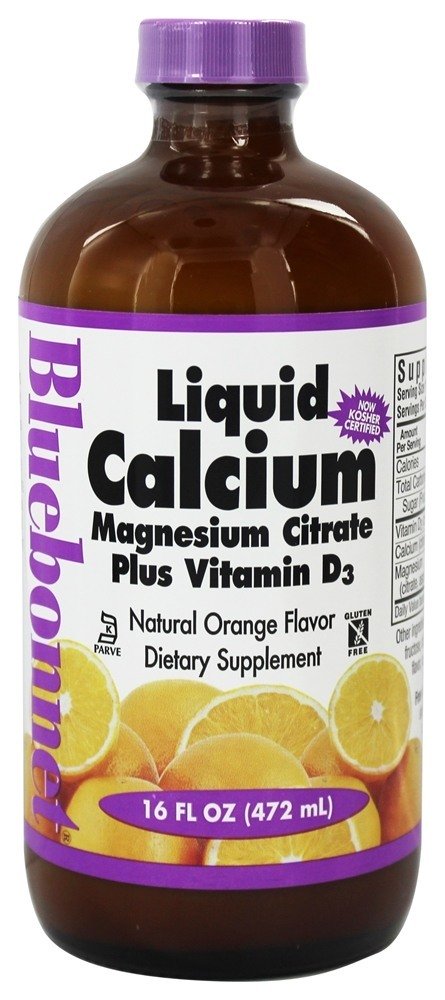 Líquido Cálcio Magnésio Citrato Mais Vitamina D3 Natural Laranja Sabor - 16 fl. oz. Bluebonnet Nutrition