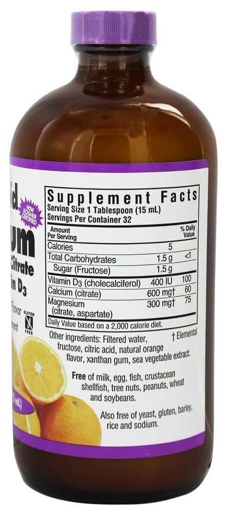 Líquido Cálcio Magnésio Citrato Mais Vitamina D3 Natural Laranja Sabor - 16 fl. oz. Bluebonnet Nutrition - Imagem 2