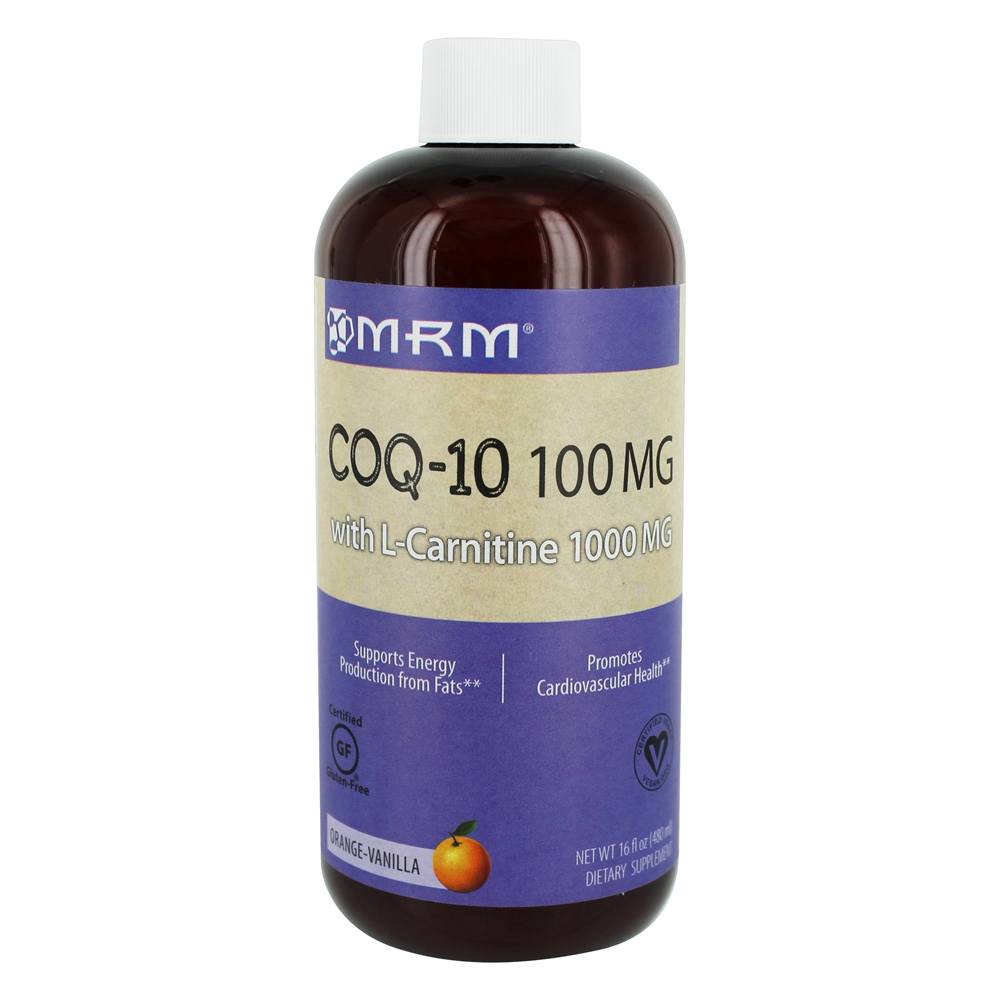 CoQ-10 Liquid 100mg com L-Carnitina 1000mg para Saúde Cardiovascular Laranja-Baunilha 100 mg. - 16 fl. oz. MRM