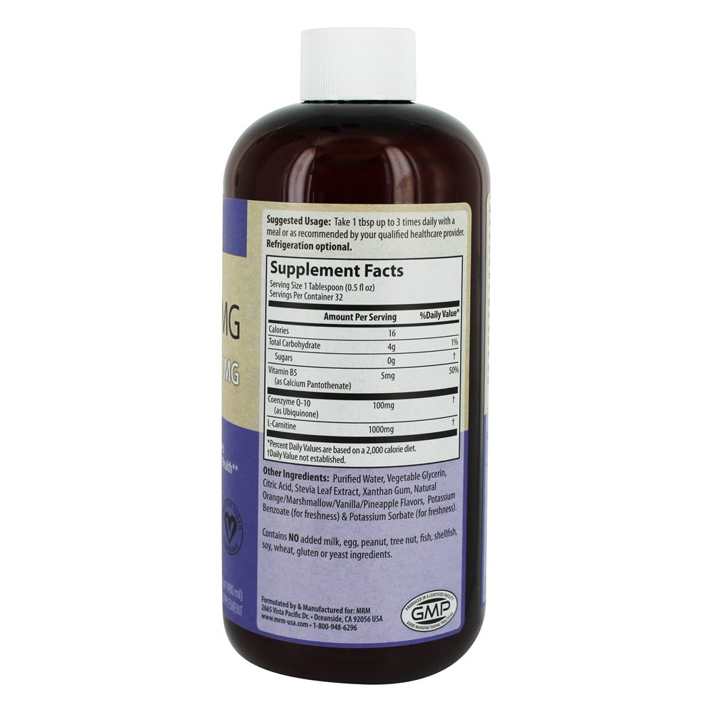 CoQ-10 Liquid 100mg com L-Carnitina 1000mg para Saúde Cardiovascular Laranja-Baunilha 100 mg. - 16 fl. oz. MRM - Imagem 2