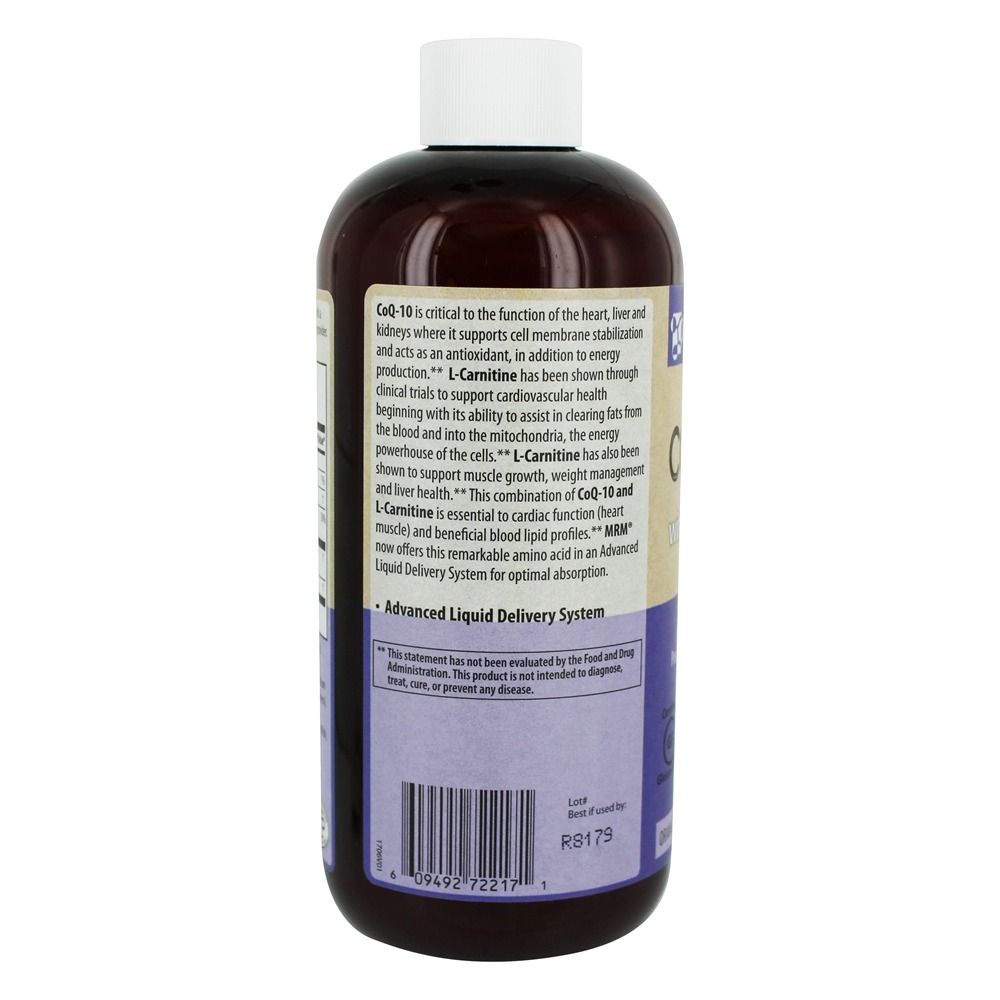 CoQ-10 Liquid 100mg com L-Carnitina 1000mg para Saúde Cardiovascular Laranja-Baunilha 100 mg. - 16 fl. oz. MRM - Imagem 3