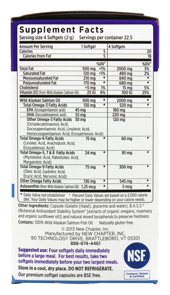 Wholemega 100% Selvagem Alaskan Salmão Omega-Rico Peixe óleo Para Coração Saúde 500 mg. - 90 Softgels New Chapter - Imagem 2