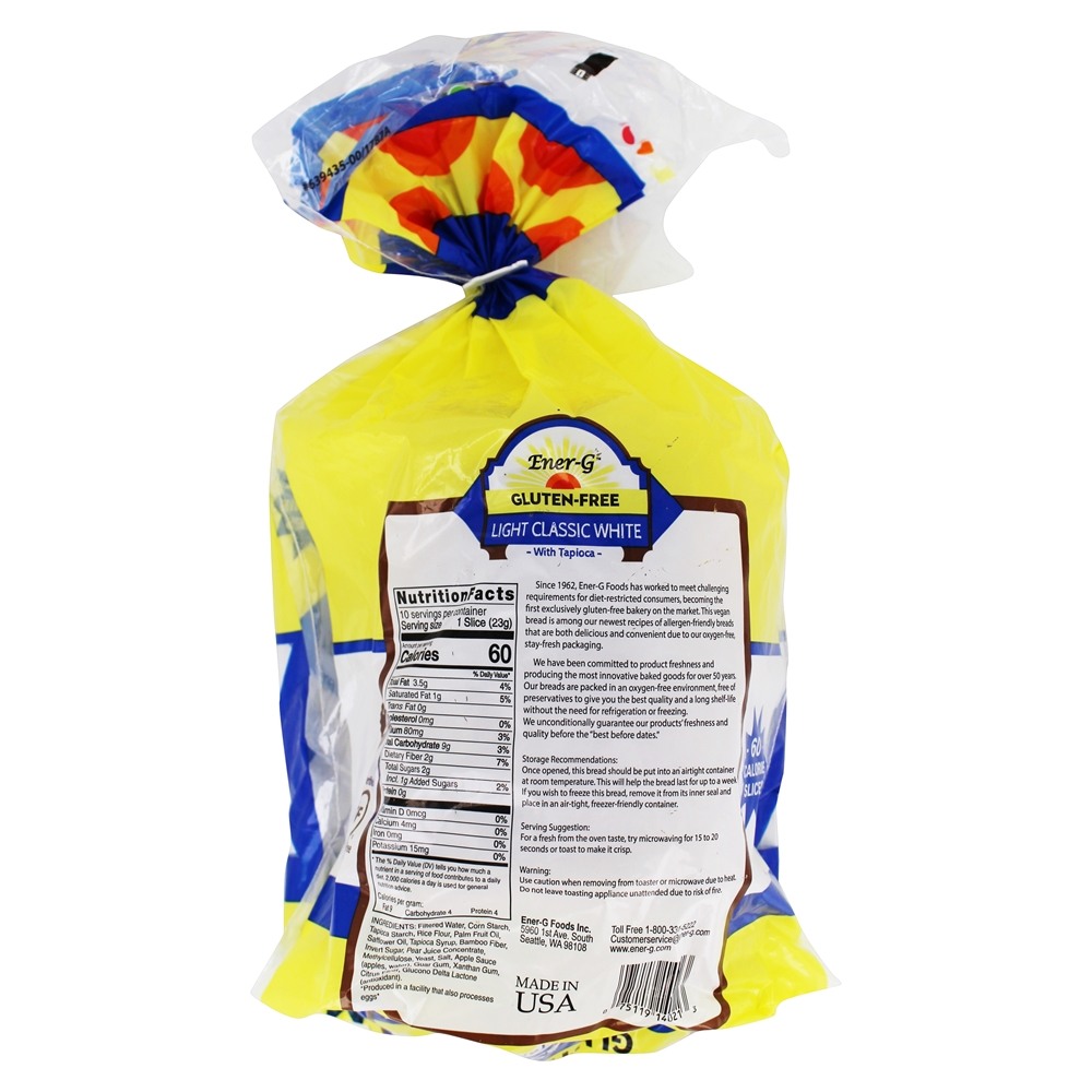 Pão branco clássico leve sem glúten com tapioca - 8 oz. Ener-G - Imagem 2