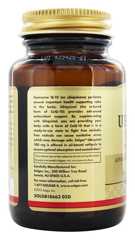 Co-10 de Ubiquinol Reduzido 100 mg. - 50 Softgels Solgar - Imagem 4