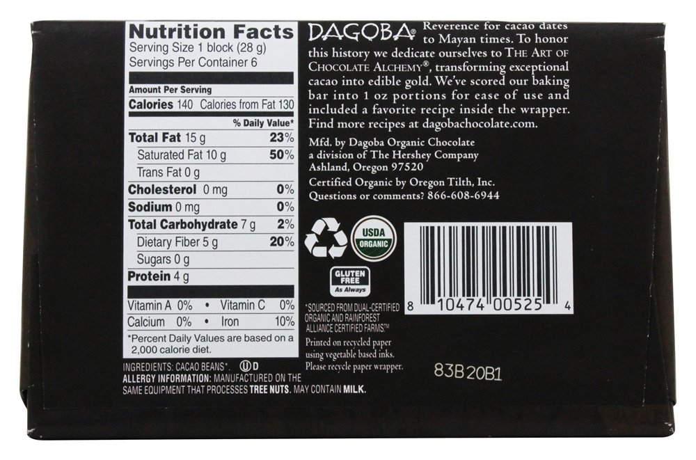 Chocolate sem açúcar para cozer 100 % Cacao - 6 oz. Dagoba Organic Chocolate - Imagem 2