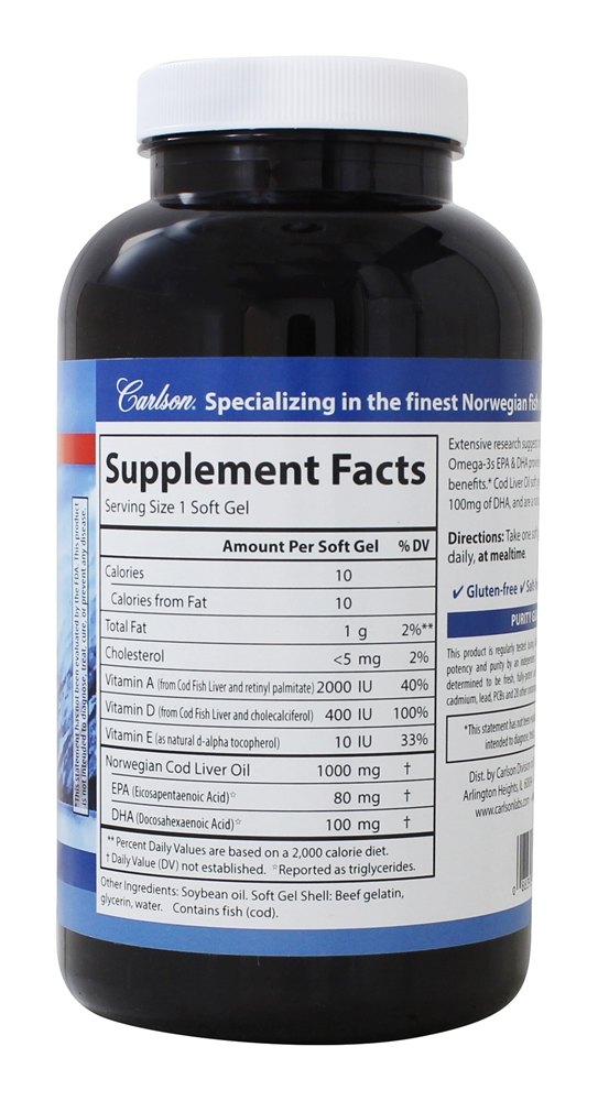 Super Óleo de Fígado de Bacalhau Norueguês 1000 mg. - 250 Softgels Carlson Labs - Imagem 2