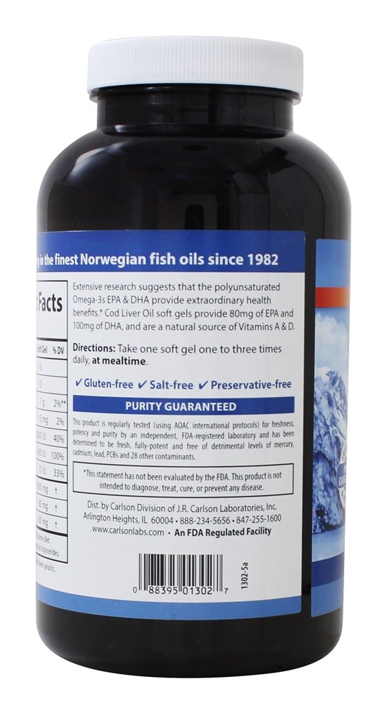 Super Óleo de Fígado de Bacalhau Norueguês 1000 mg. - 250 Softgels Carlson Labs - Imagem 3
