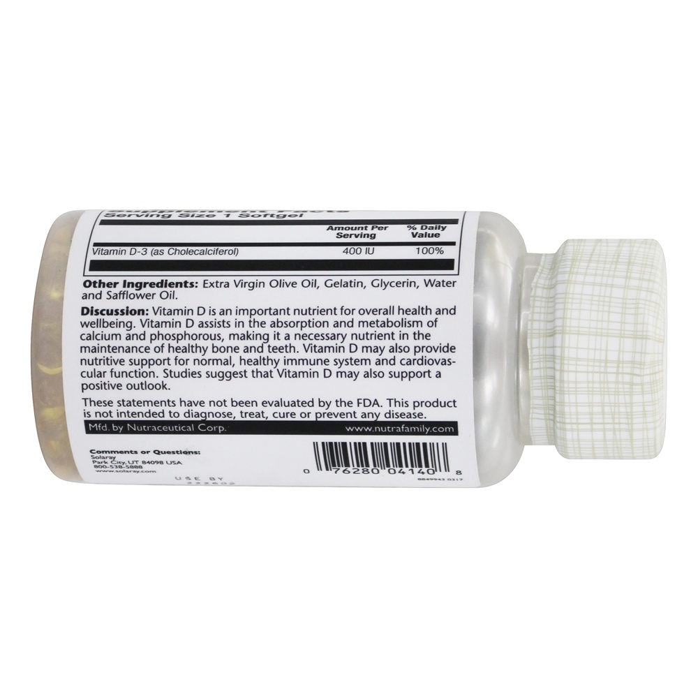 Vitamina D3 400 UI - 120 Softgels Solaray - Imagem 3