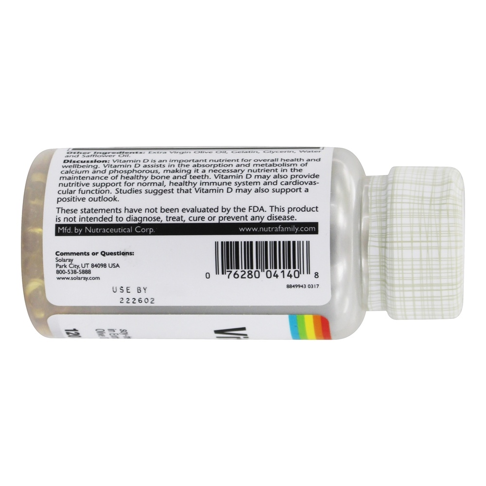 Vitamina D3 400 UI - 120 Softgels Solaray - Imagem 4