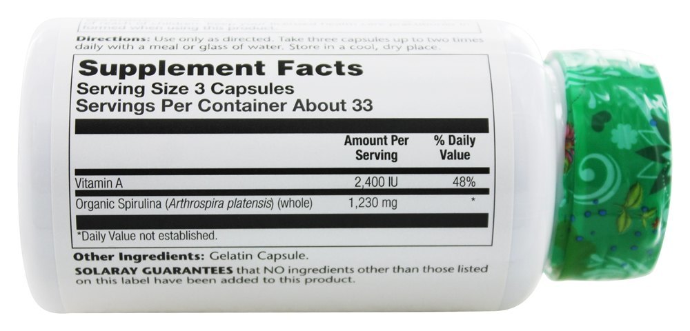Spirulina 410 mg. - Cápsulas 100 Solaray - Imagem 3