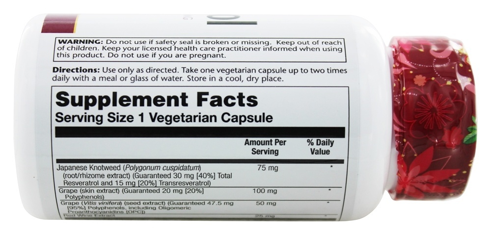 Potência Garantida Resveratrol Knotweed Japonês 75 mg. - Cápsulas vegetarianas 60 Solaray - Imagem 2
