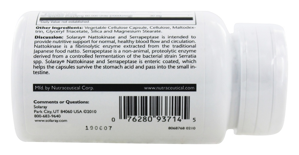 Nattokinase & Serrapeptase Potência Extra Com Revestimento Entérico - Cápsulas vegetarianas 30 Solaray - Imagem 2