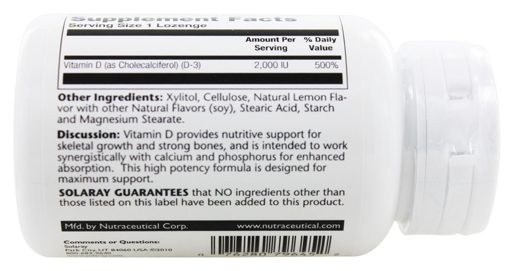 Vitamina D3 Com Xilitol Sabor Limão Fresco 2000 IU - 60 Pastilhas Solaray - Imagem 3