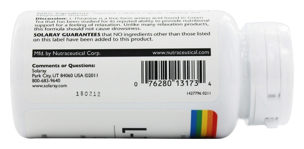 L-Teanina Fórmula Anti-Stress 200 mg. - Cápsulas vegetarianas 90 Solaray - Imagem 4