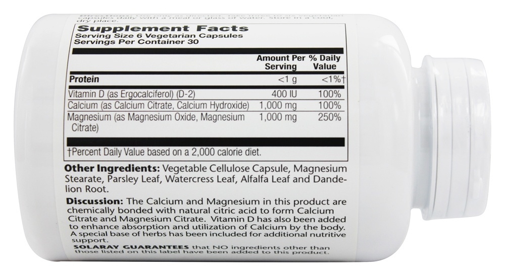 Citrato Cal-Mag com Vitamina D - Cápsulas vegetarianas 180 Solaray - Imagem 2