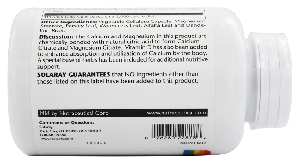 Citrato Cal-Mag com Vitamina D - Cápsulas vegetarianas 180 Solaray - Imagem 4