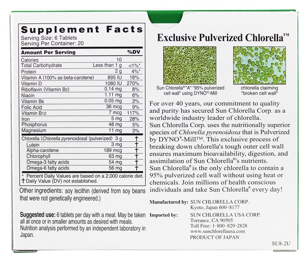 Sun Chlorella "A" Suplemento Dietético 500 mg. - 120 Tablets Sun Chlorella - Imagem 2