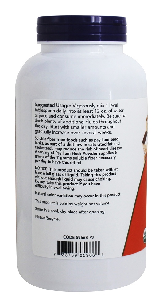 Pó de casca de psyllium orgânico - 12 oz. NOW Foods - Imagem 3