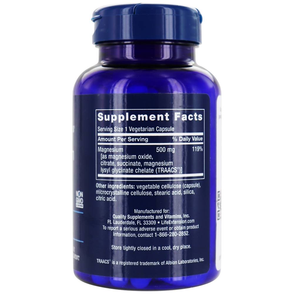 Cápsulas de Magnésio 500 mg. - Cápsulas vegetarianas 100 Life Extension - Imagem 2