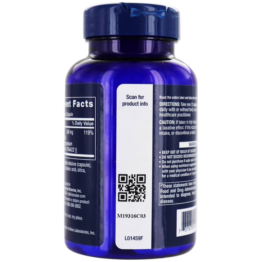 Cápsulas de Magnésio 500 mg. - Cápsulas vegetarianas 100 Life Extension - Imagem 4