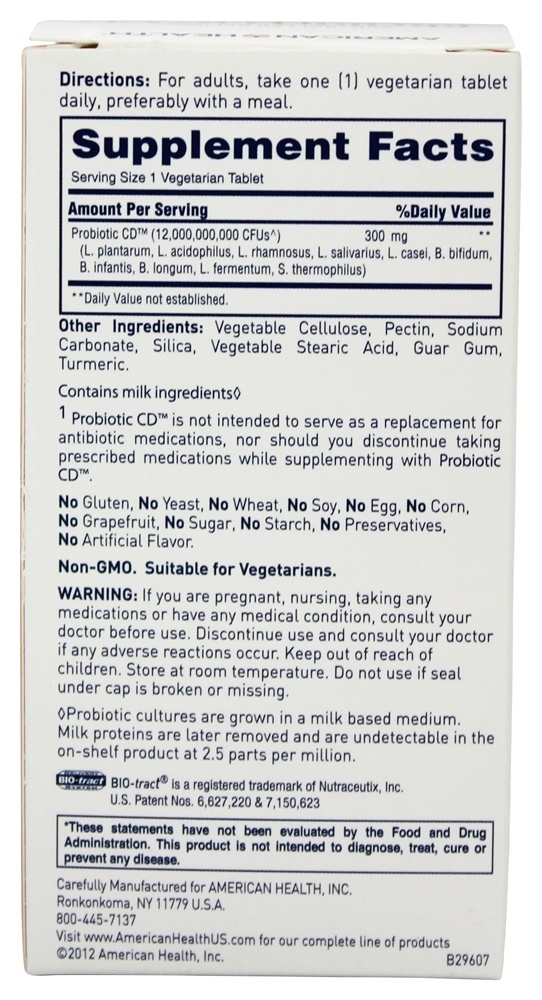 Probiótico CD Sistema de Liberação Intestinal 12 Bilhões de UFC - 60 Comprimidos vegetarianos American Health - Imagem 2