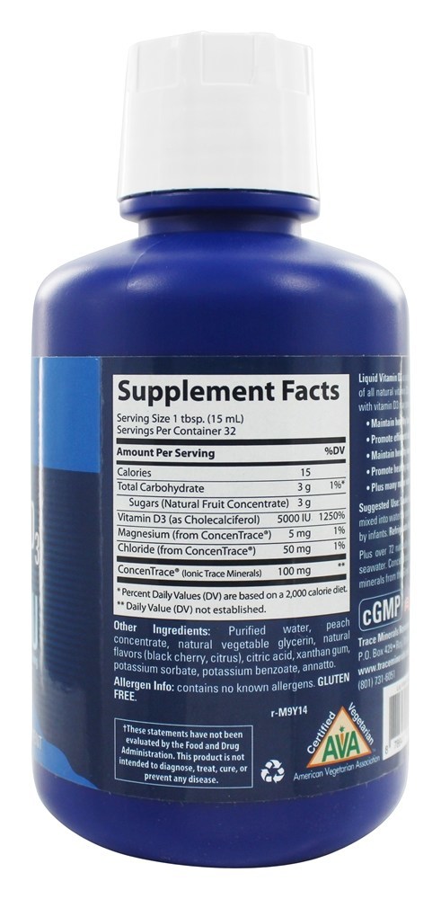 Vitamina Líquida D3 com Cereja Tropical ConcenTrace 5000 IU - 16 fl. oz. Trace Minerals Research - Imagem 2