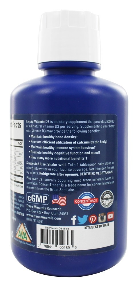 Vitamina Líquida D3 com Cereja Tropical ConcenTrace 5000 IU - 16 fl. oz. Trace Minerals Research - Imagem 3