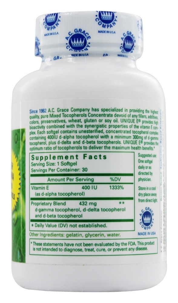 Unique E ótimo Vitamina E Complexo - Cápsulas 30 A.C. Grace - Imagem 2