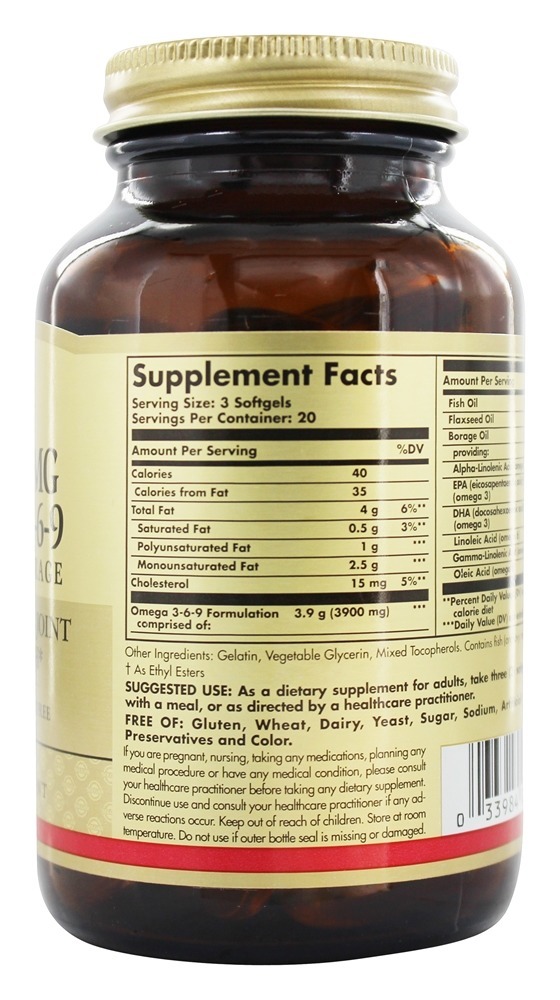 EFA Omega 3-6-9 1300 mg. - 60 Softgels Solgar - Imagem 2