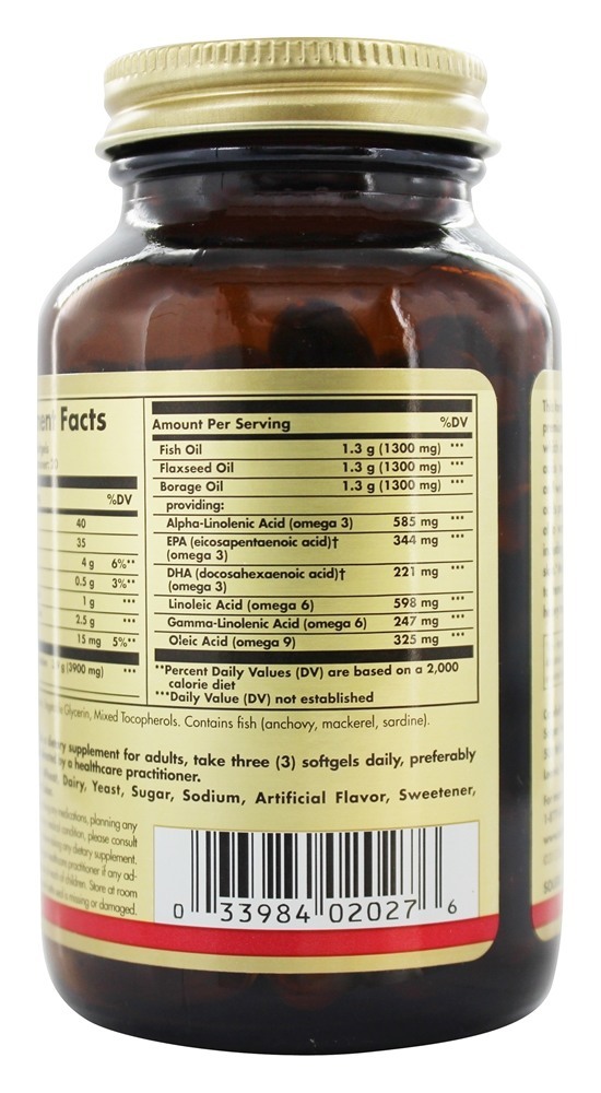 EFA Omega 3-6-9 1300 mg. - 60 Softgels Solgar - Imagem 3