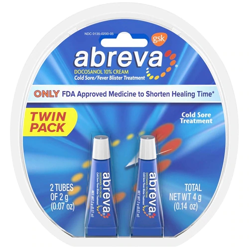 Abreva Tratamento para Feridas de Frio e Herpes Labial - 2 Tubos (2g cada)