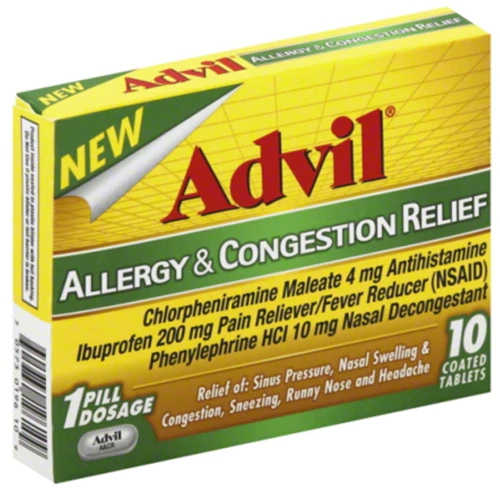 Advil Allergy & Congestion Relief - 10 Comprimidos Revestidos para Alívio Rápido