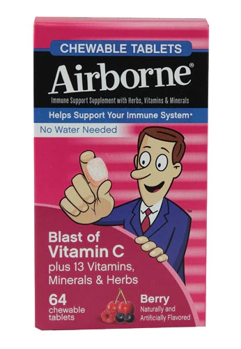 Airborne Blast de Vitamina C Sabor Frutas Vermelhas - 64 Comprimidos Mastigáveis