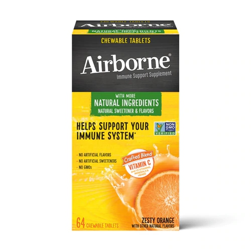 Airborne Vitamina C Efervescente Sabor Laranja - 64 Comprimidos Mastigáveis