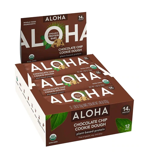 Barra de Proteína Vegana Aloha Chocolate Chip Cookie Dough - 12 Barras (Aprox. 600g)