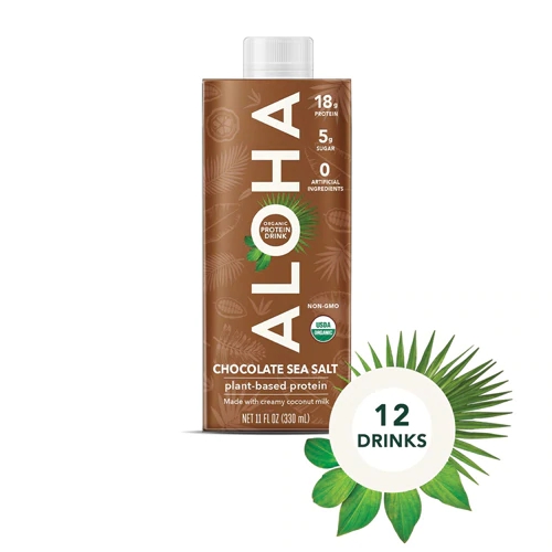 Aloha Bebida Proteica Vegana Orgânica Chocolate e Sal Marinho - 355ml Cada / Pack com 12 Unidades