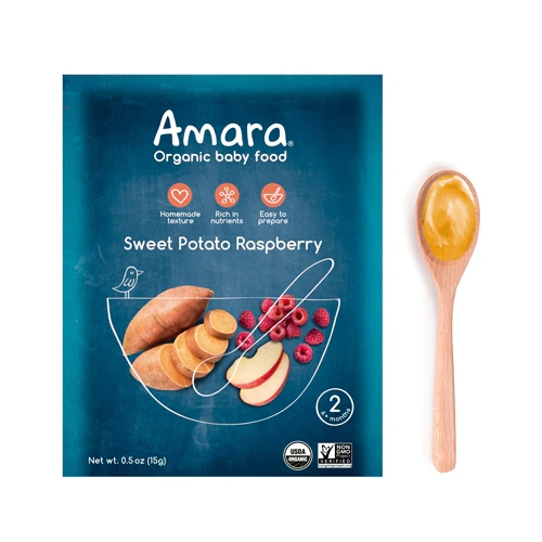 Amara Purê Orgânico de Batata Doce e Framboesa para Bebês - 5 Pacotes Individuais (240g)