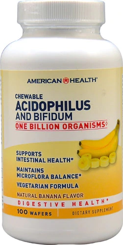 American Health Acidophilus E Bifidum Mastigável Sabor Banana - 1 Bilhão de UFC - 100 Tabletes