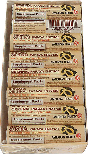 American Health Original Enzima de Papaia Mastigável - 16 ROLOS - Suporte Digestivo Natural