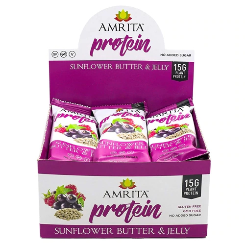 Amrita Barra de Proteína Sabor Manteiga de Girassol e Geleia - Caixa com 12 Barras (Aprox. 57g cada)