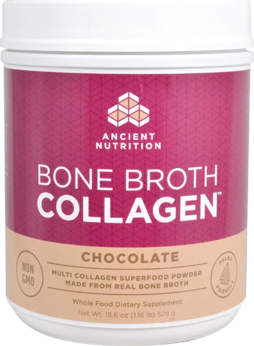 Ancient Nutrition Bone Broth Collagen™ Chocolate - 30 Porções - Suplemento de Colágeno Puro