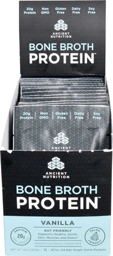 Ancient Nutrition Bone Broth Protein™ Baunilha 15 Sachês - Colágeno e Nutrientes Essenciais