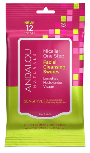 Andalou Naturals Sensitive Micellar One Step Facial Cleansing Swipes -- 12 Wipes